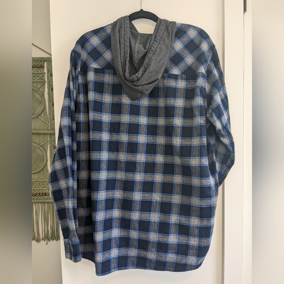 (128) Blue Hooded Flannel Plaid Top Jacket - Picture 2 of 6